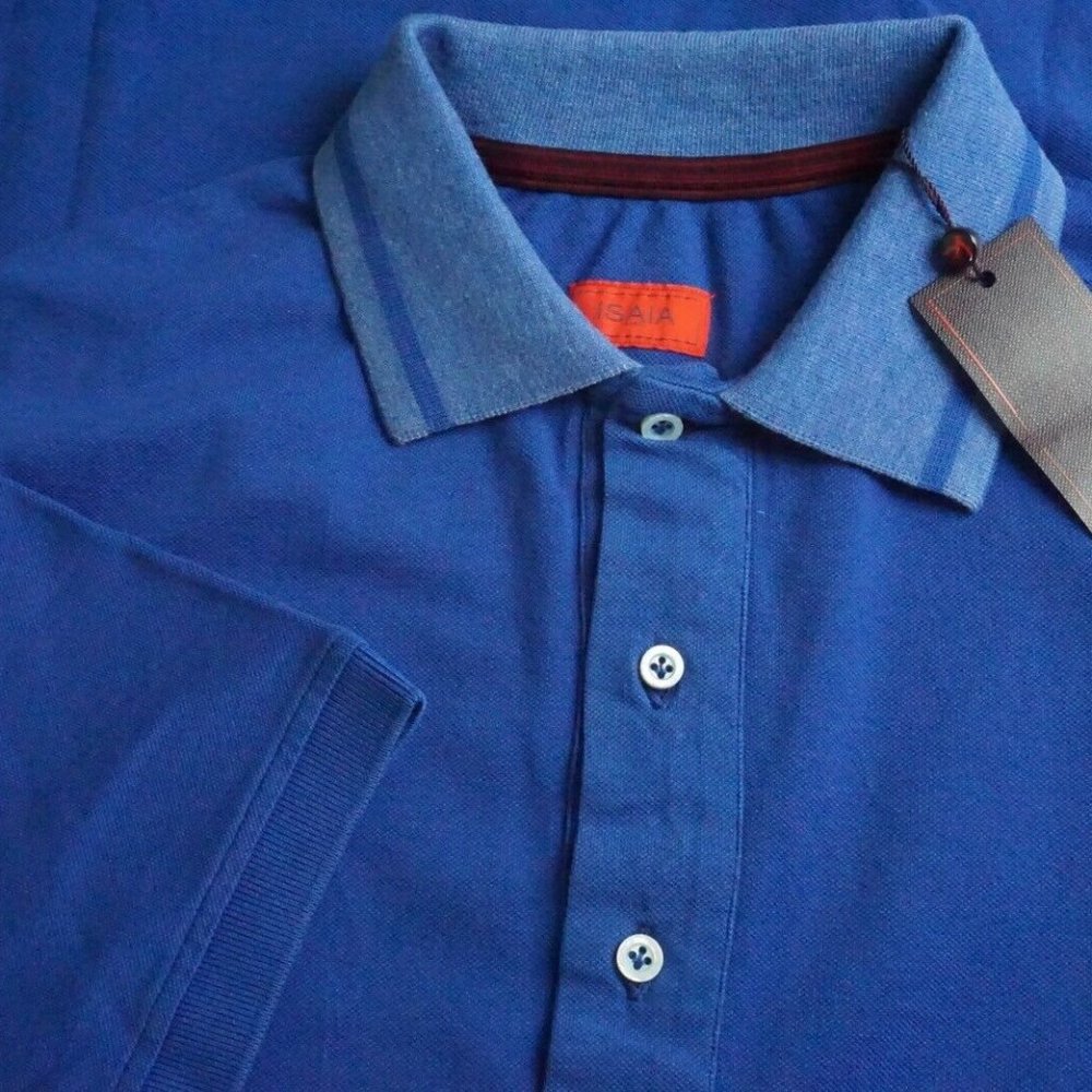 Isaia Napoli Polo Blue Contrast Short Sleeve Cotton Polo Shirt M BRAND NEW